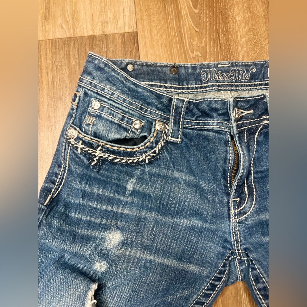 Vintage y2k women's lowrise Miss Me JE5835C Cropped blue denim capris jeans sz29 - Picture 4 of 8